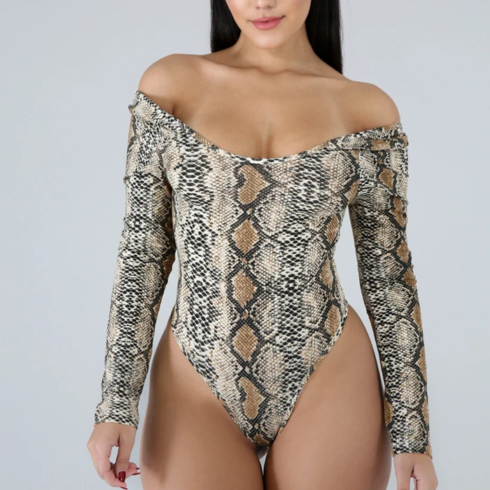 Змеиная кожа V шеи женщин с длинным рукавом хлопок боди сексуальный Bodycon Модный комбинезон спортивный костюм комбинезон