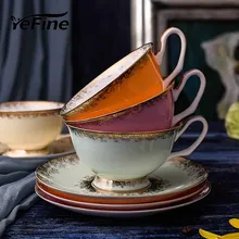 YeFine фарфоровые чайные чашки, набор, высококачественные керамические чашки и блюдца для кофе, 200 мл, набор посуды для напитков