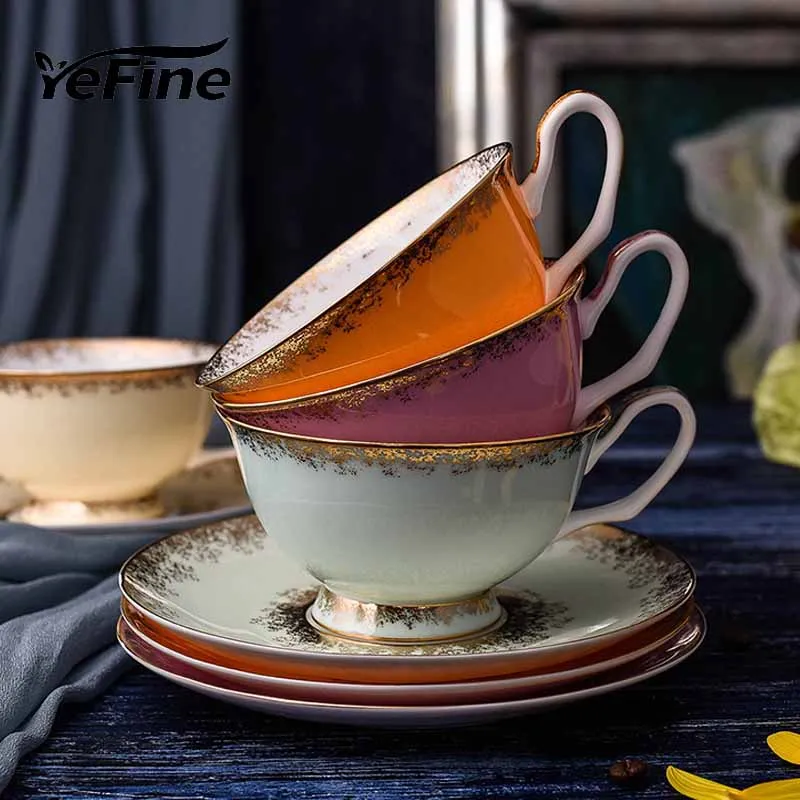 Skup YeFine kość porcelanowa kubki na herbatę zestaw wysokiej jakości ceramiczne filiżanki ze spodkami do kawy 200ML zestaw do napojów