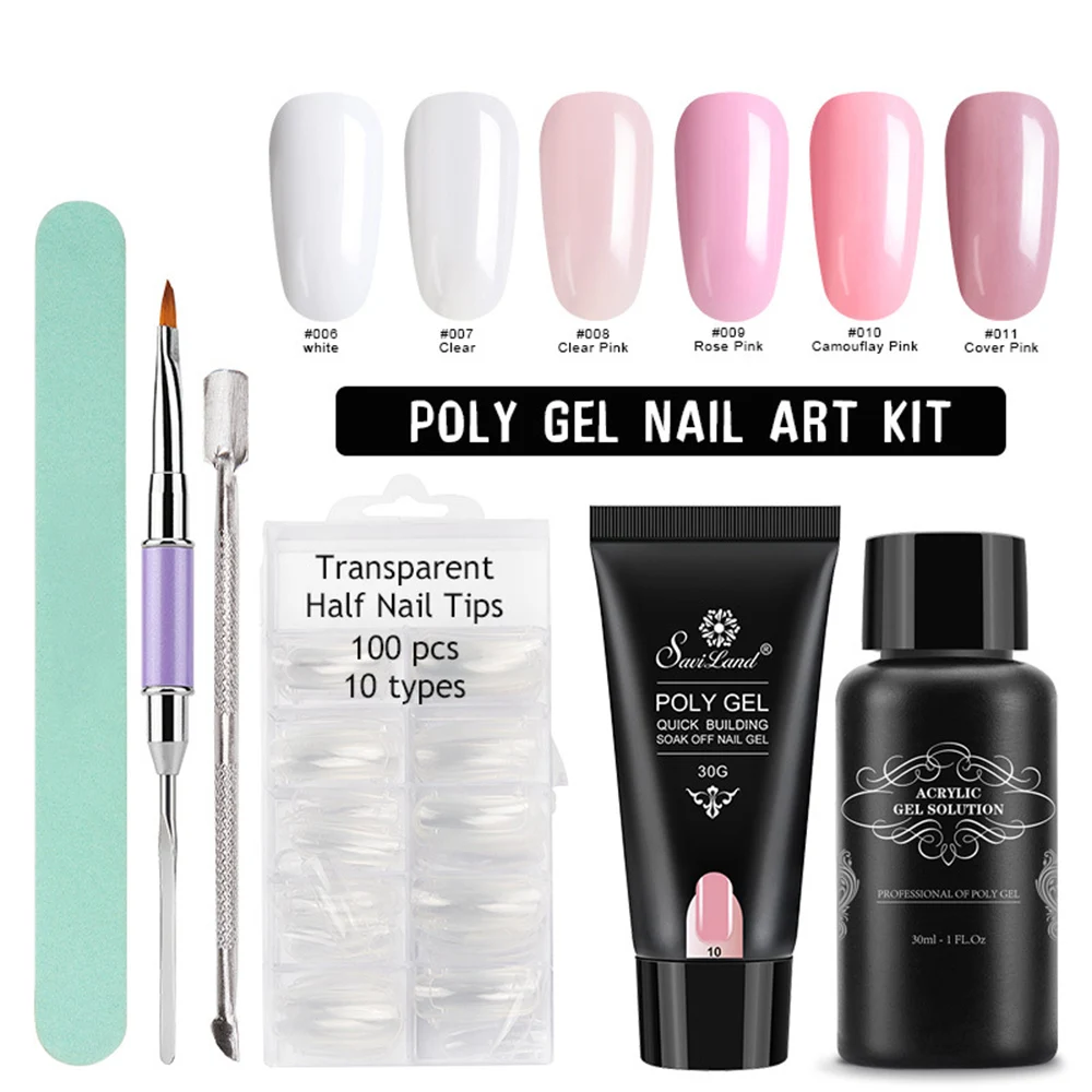 6 шт./компл. поли гель Nail Art Kit быстрое строительство UV гель светодио дный Builder Soak Off Gel Nail расширение для UV гель ногти акриловые ногти