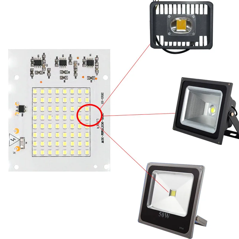 Светодиодный светильник с чипами, умный IC 220 В, вход 10 Вт, 20 Вт, 30 Вт, 50 Вт, 100 Вт, лампа AC220-240V, диоды, светильник SMD2835 для наружного прожектора, светильник DIY