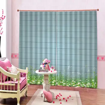 

Customized size Luxury Blackout 3D Window Curtains For Living Room blue room curtains wood curtain