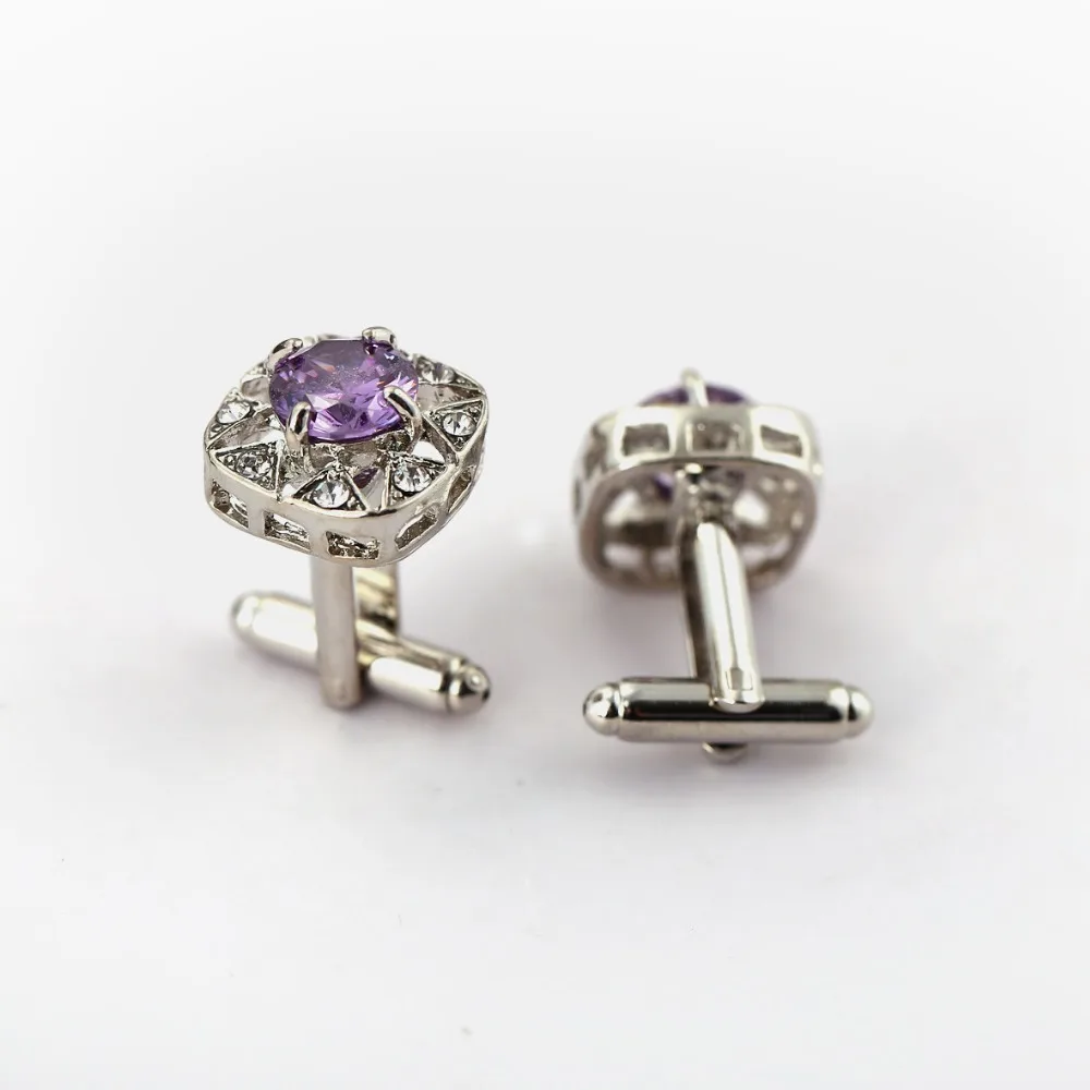 H&F hot design square shape purple stone mens cufflinks Cuff Buttons