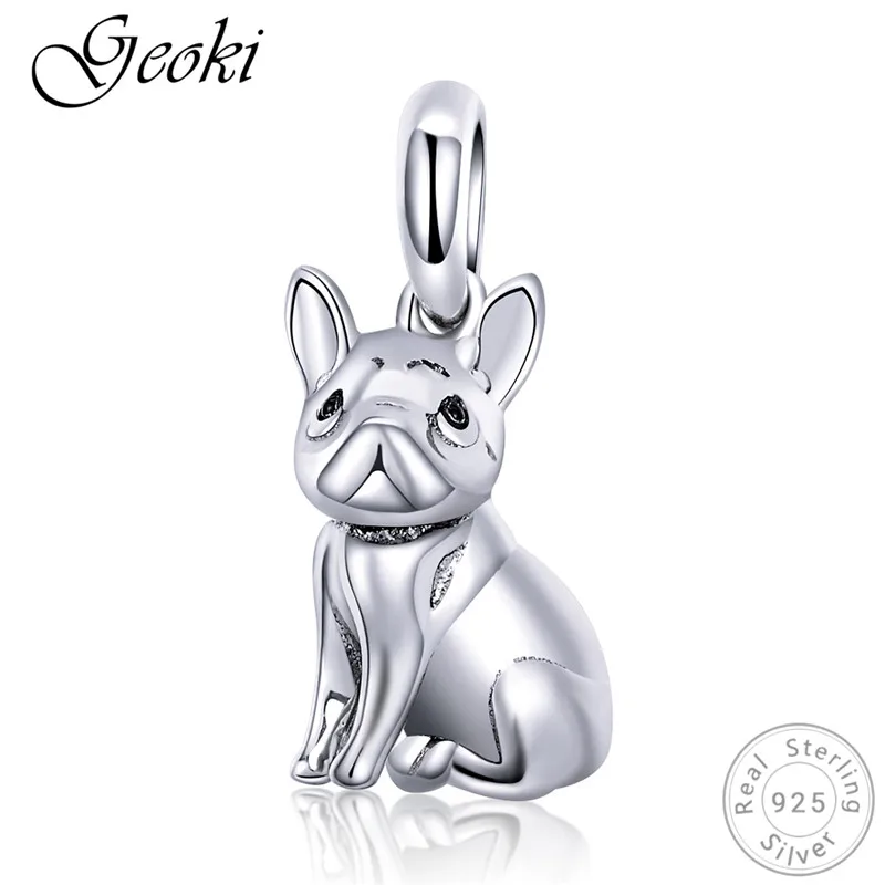 

Geoki 925 Sterling Silver French Bulldog Shaped Charms fit Pandora Bracelet Dog Beads Necklace Pendant Original Jewelry Making