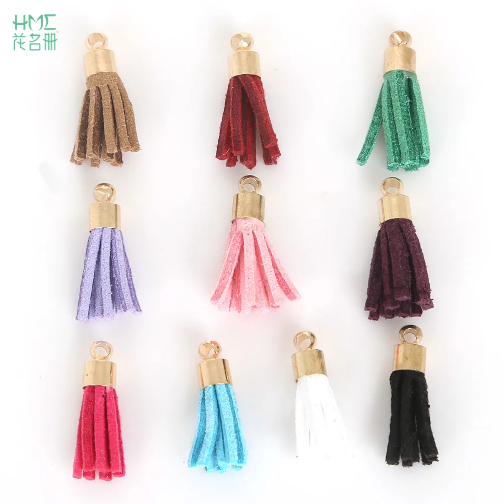 10pcs 20mm Gold Caps Suede Tassel Charms For Jewelry Making Earrings