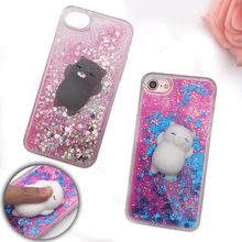 Squishy телефон чехол для iPhone 5S случае 3D Кот с сияющими блестками жидкость зыбучие пески Прозрачная крышка для iPhone 6 6 S 7 7 Plus