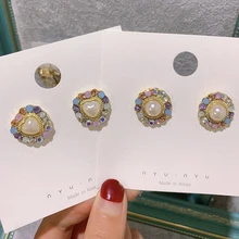 MENGJIQIAO корейские новые винтажные разноцветные хрустальные милые серьги-гвоздики с сердечком для женщин девушек элегантные жемчужные серьги Brincos подарки