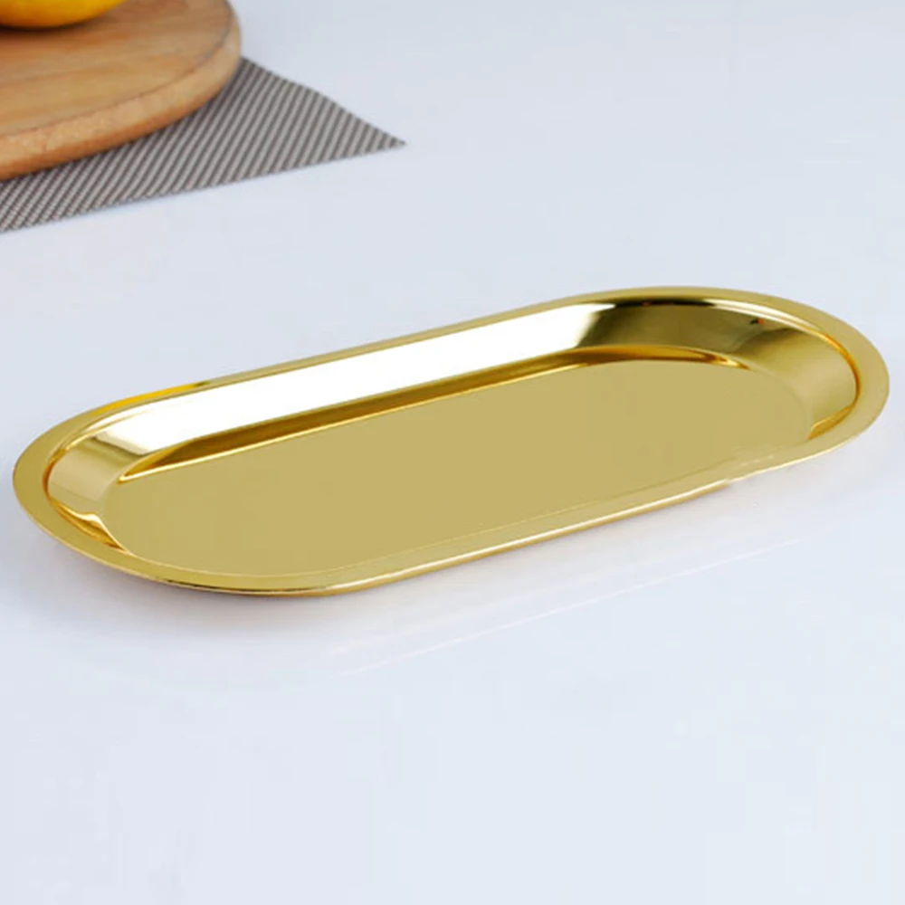 Colorful Metal Storage Tray Gold Oval Dotted Fruit Plate Small Items