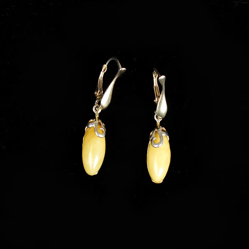 

Genuine luxury support professional Handmade design earrings yellow amber retro ladies elegant sterling silver earrings female