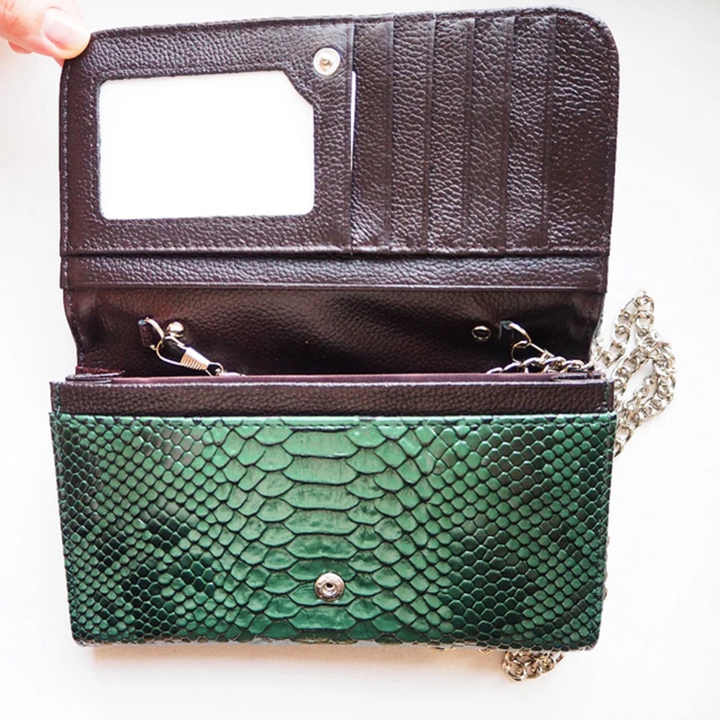 TOPHIGH Green Mini Fashion Clutch Shoulder Crossbody Bags For Women Snake Pattern Hot Sale Handbag Chain Gift