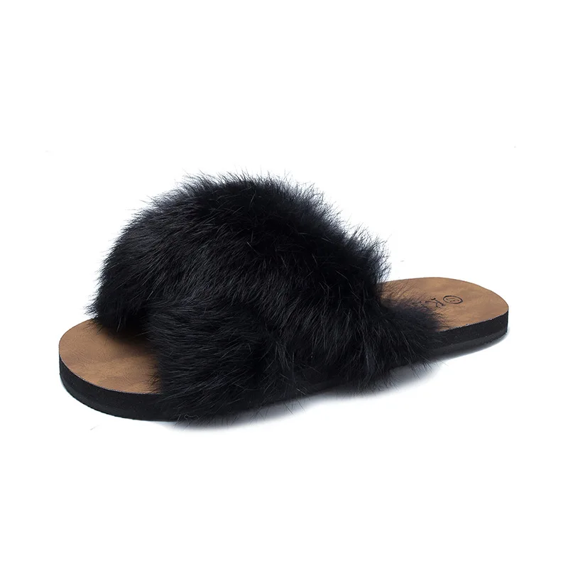 Меховые женские шлепанцы zapatos de mujer модные с перекрестными ремешками на плоской