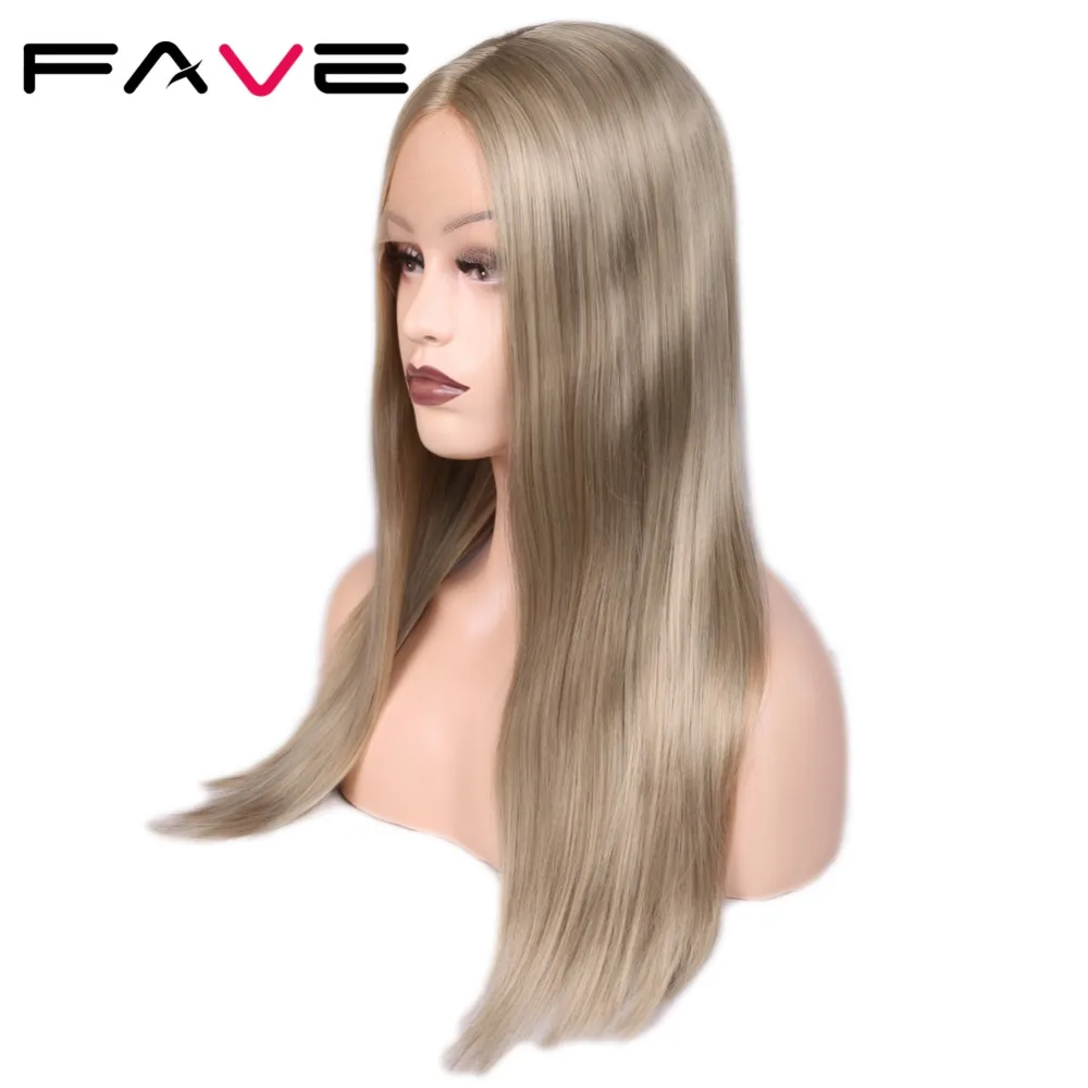 FAVE Synthetic Lace front Wig Silk Straight Light Brown Blonde Middle Part 24 Inches Frontal Lace Wigs For Women Cosplay