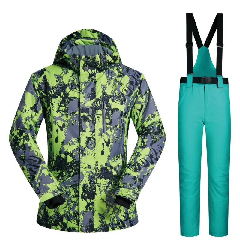 Новая высококачественная куртка для катания на лыжах и сноуборде, брендовые ветрозащитные водонепроницаемые теплые мужские комплекты, куртки и штаны, зимний лыжный костюм для улицы - Цвет: LDT   LIGHT GREEN