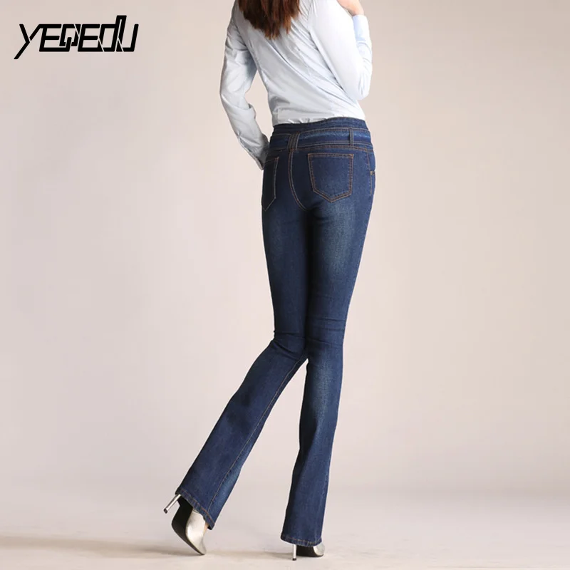 3006 расклешенные женские джинсы с эффектом пуш-ап, облегающие джинсы для женщин, модные формальные джинсы с поясом, женские джинсы с завышенной талией