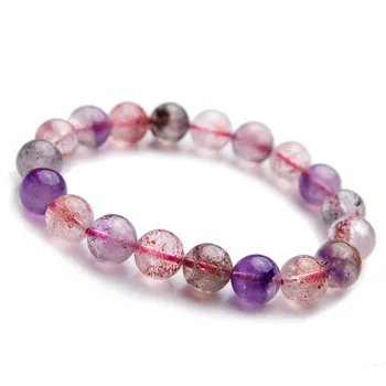 

Genuine Natural Super Seven Melody Stone Bracelets 9.5mm Colorful Natural Rutilated Quartz Crystal Round Bead Bracelet