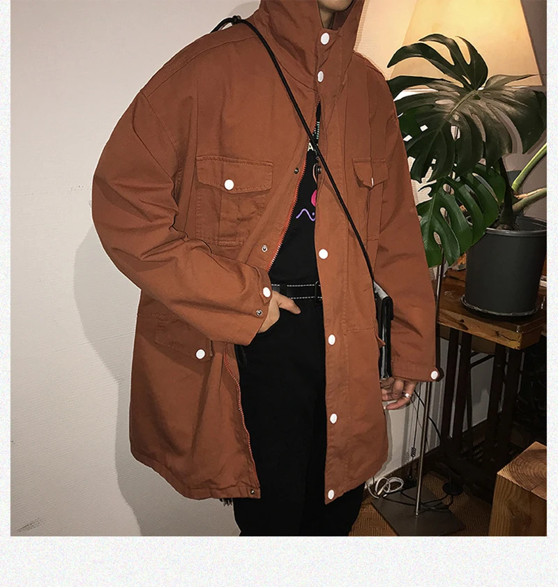 Mens Long Hooded Trench Coat Casual Spring Windbreaker Coat Men Korean Overcoat Hip Hop   (11)