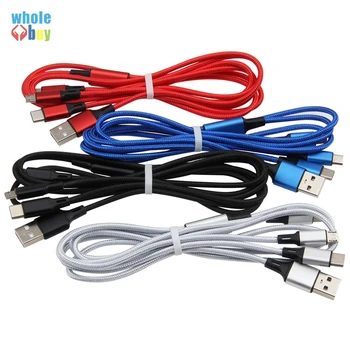 

500pcs 3In1 USB Cable for IPhone Fast Charging Cable for Android Micro USB Type C Type-c 3in1 Mobile Phone Cables Charge Cord