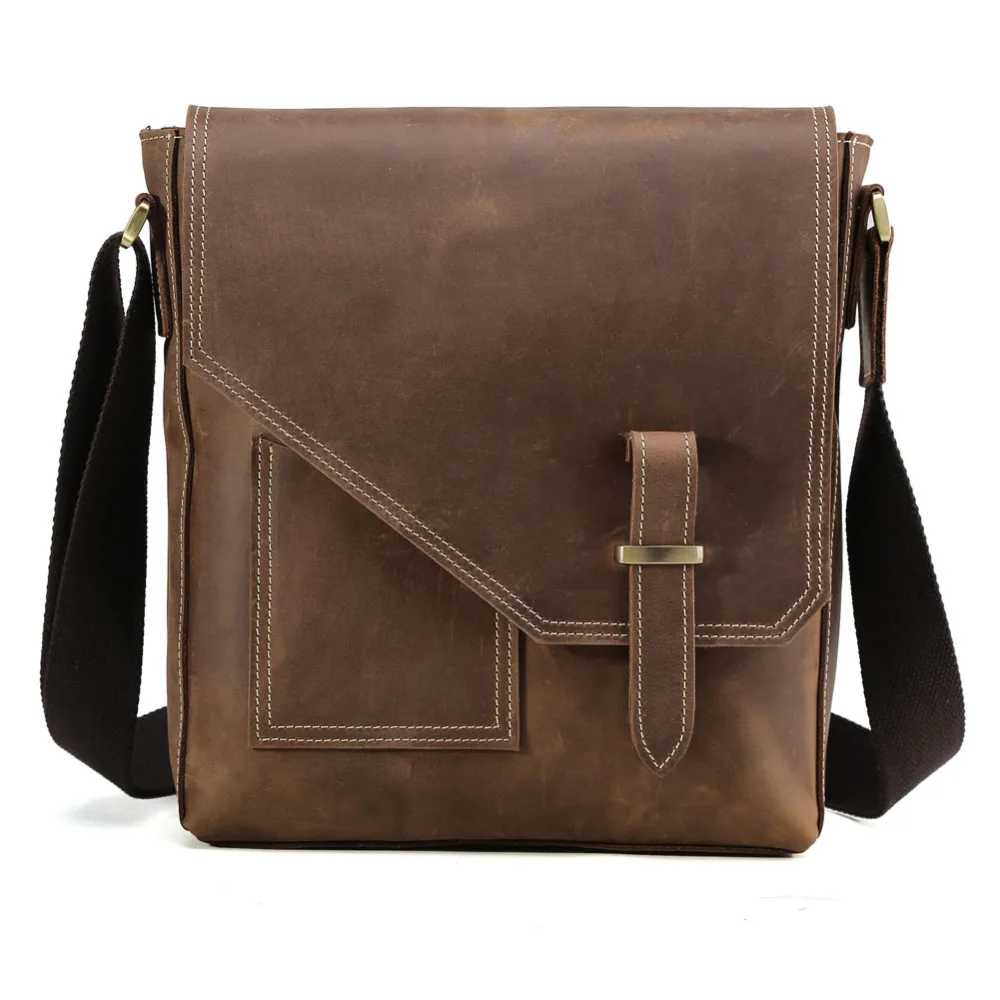 

TIDING Leisure genuine leather small shoulder bag for men flapover vertical messenger bag cross-body chest bag 1065