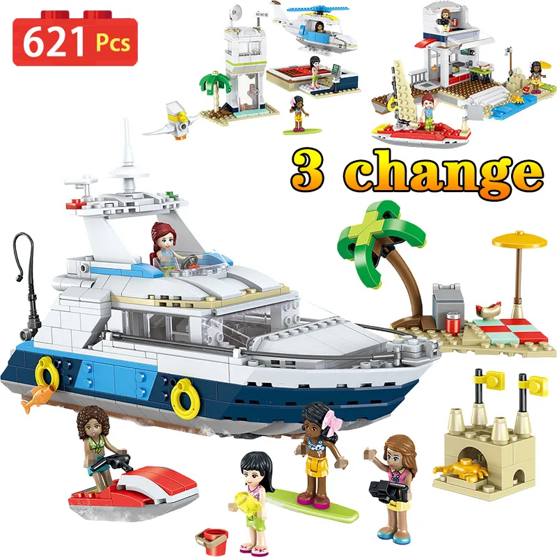 

621PCS Luxury Yacht Building Blocks Compatible LegoINGLY Cruising Adventures Ship Creators 31083 Bricks Education Toys For Girls