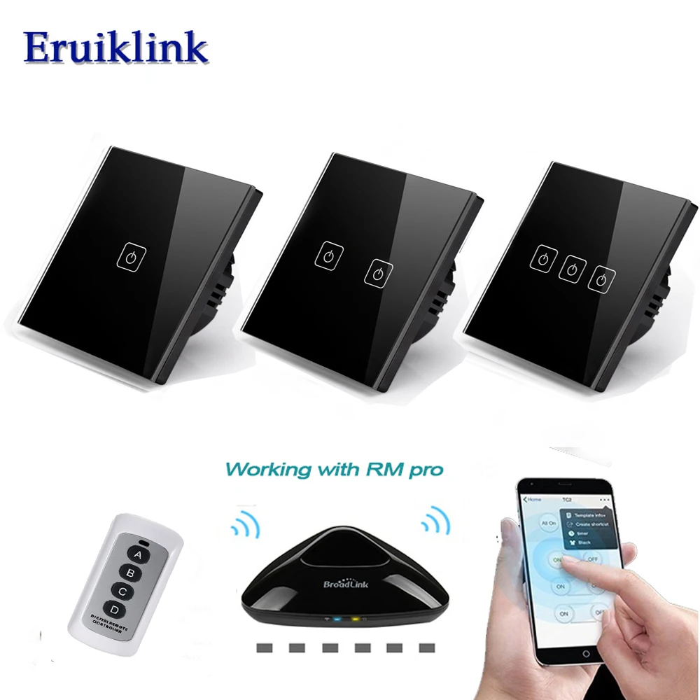 Eruiklink EU/UK Standard 1 2 3 Gang 220V Wireless Remote Control Light