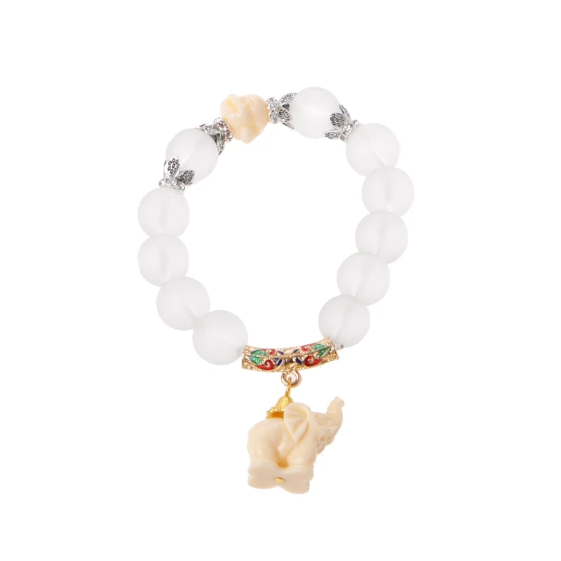 

Clear Crystal Milky Crystal Quartz Healing Power Bead Boho Elephant Matte Clear Bracelet Women