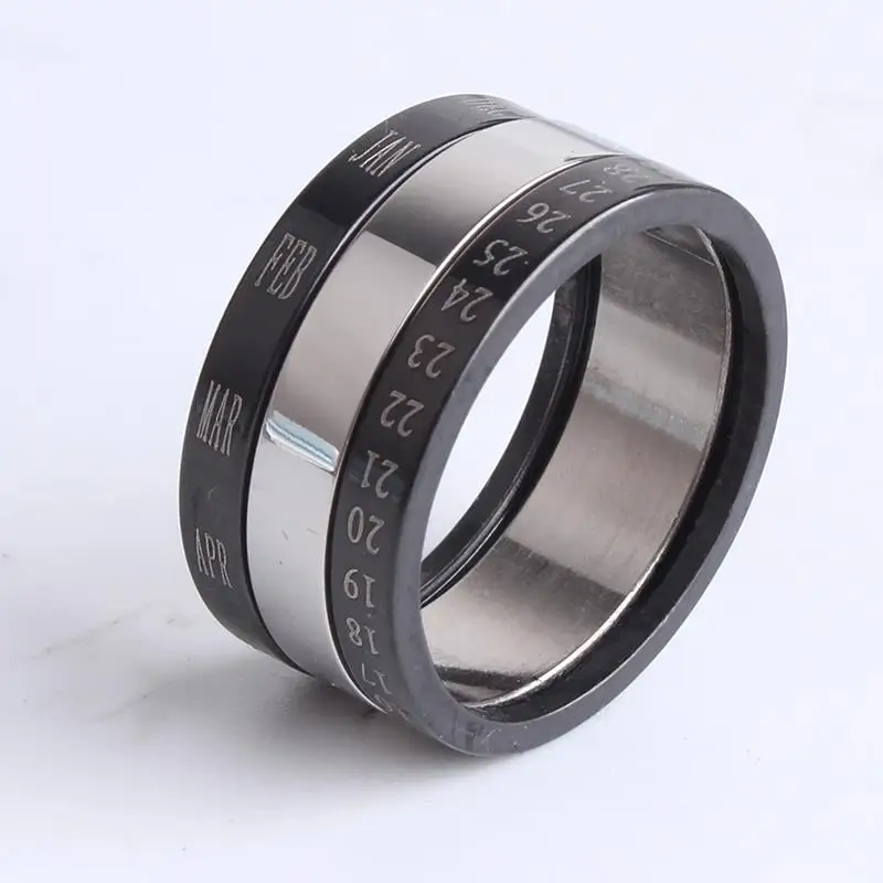 

free shipping 10mm three in one black Three circle month date 316L Stainless Steel rings for women men wholesale