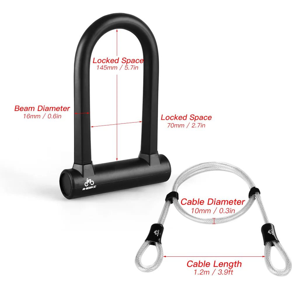 Steel Anti Theft Bike Lock Heavy Duty Anti-shear Steel Bicycle Lock Combination with U Lock Shackle Flex Cable Lock