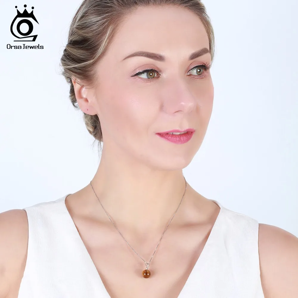 100% Real 925 Sterling Silver Tiger's Eye Stone Pendant Necklace For Women