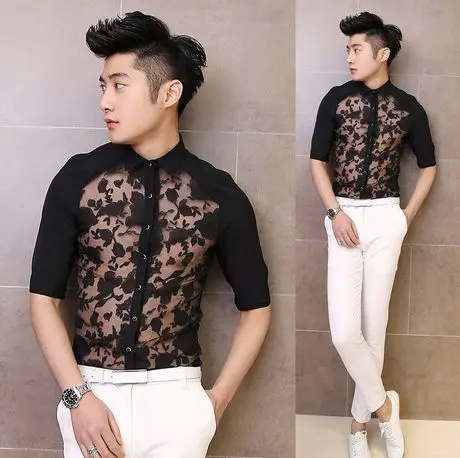 lace shirt mens shirts sexy summer half club selling sleeve clothing dive random into
