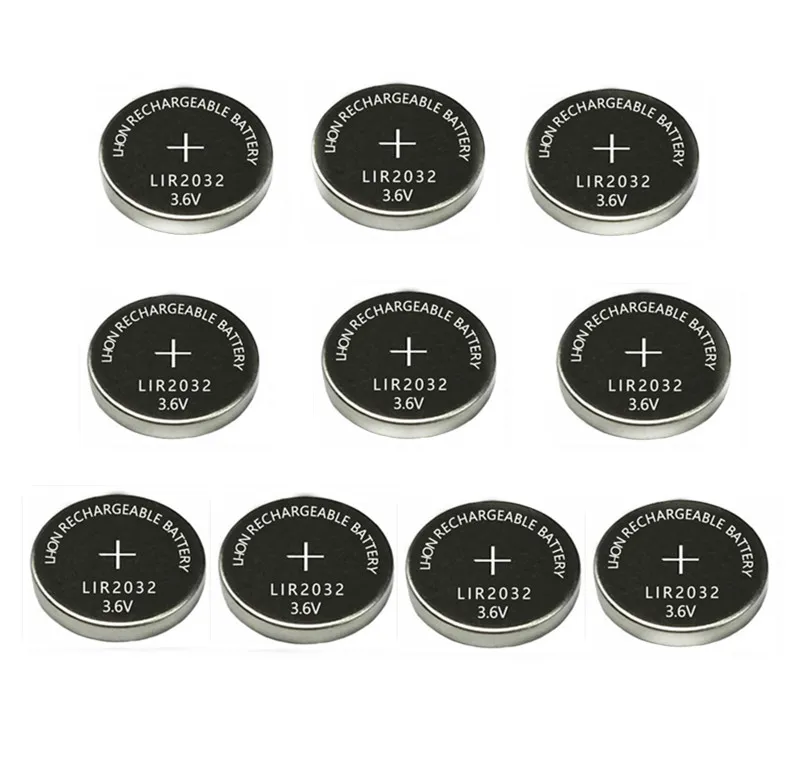 

10PCS 3.6V LIR2032 lir 2032 lithium ion rechargeable battery 40mah Li-ion button coin cell replace for CR2032 CR 2032