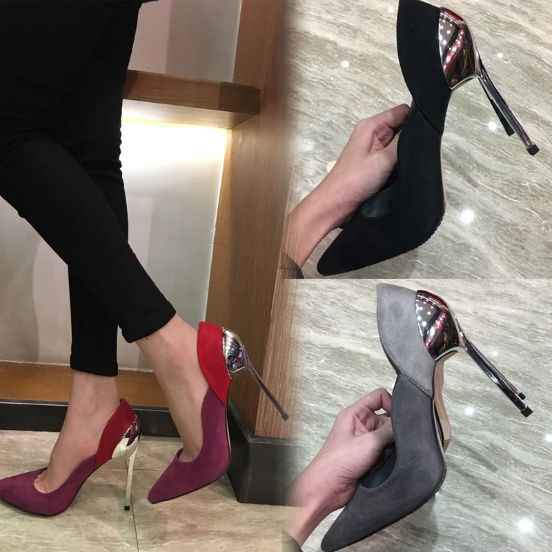 

Chaussures Femme Italian Sexy 11CM High Heels Mixed Colors Ladies Shoes Pumps Suede Pointed Toe Party Wedding Shoes for Woman