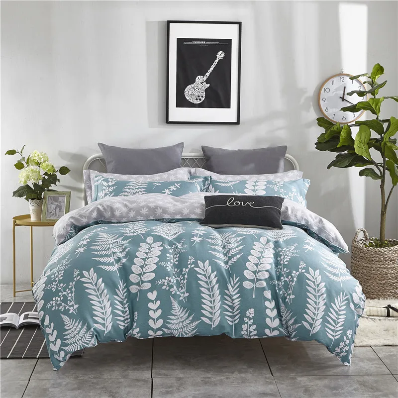

100%Cotton Soft Bed Sheet Pillowcase Duvet cover set Bedding set twin queen single double size for Children green leaf bed set