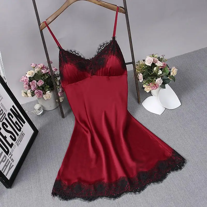 Сексуальная Темно-красная женская шелковистая Пижама для сна, топ на бретелях, ночная рубашка, домашняя одежда, ночная рубашка, халат, банный халат, ночная рубашка, Халат - Цвет: D - 3