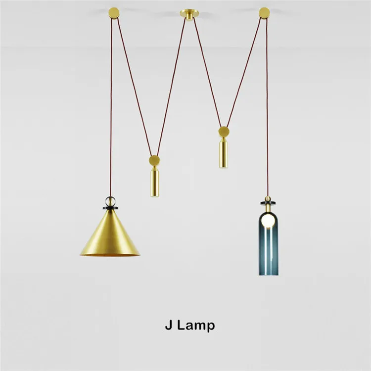 Подвесной светильник в скандинавском стиле с дизайном в виде шкива, креативный художественный светильник для столовой, гостиной, светодиодный подвесной светильник в помещении - Цвет корпуса: J