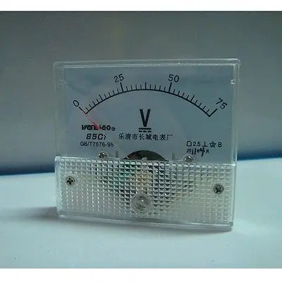 Rectangle Panel Dial Analog Voltmeter DC 0-75V White 65 x 55mm