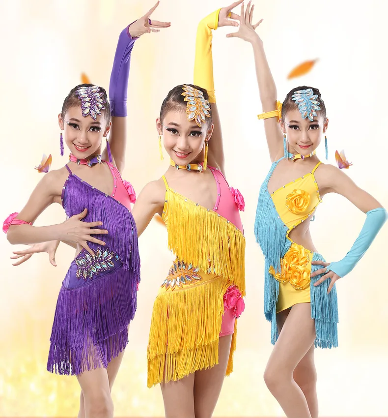 2016 Summer Girl Latin American Dance Dresses Latina Saias Sociais Kids