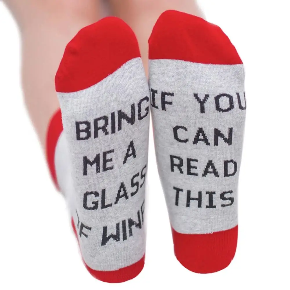 Fashion 1 Pairs Women Letter print socks If You Can Read This Bring Me A Glass of Wine/Cold Beer/Coffee Men Women Crew Socks - Цвет: R