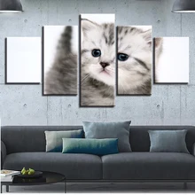 Настенный художественный холст модульный плакат 5 шт. милый животные котенок украшение дома картина печати высокого разрешения гостиной рамки картина