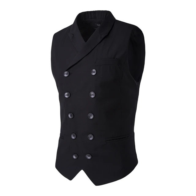 2016 Black Mens Double Breasted Vest Men Dress Suit Vest Men Formal ...