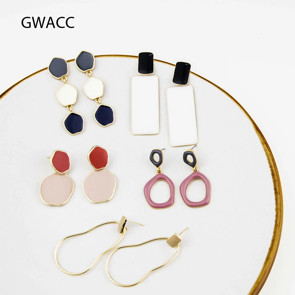 

GWACC New Colorful Glaze Korea Drop Earrings Candy Color Geometric Long Earring For Women Big Statement Party Jewelry Gift boho