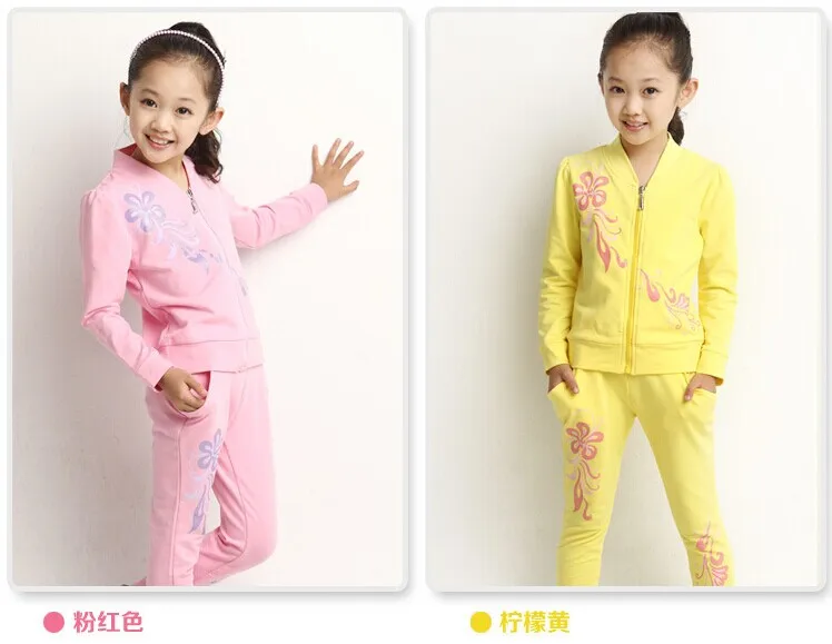 ФОТО 2015 female child 100% cotton print set long-sleeve cardigan sportswear 2 piece set Name brand children girl suit