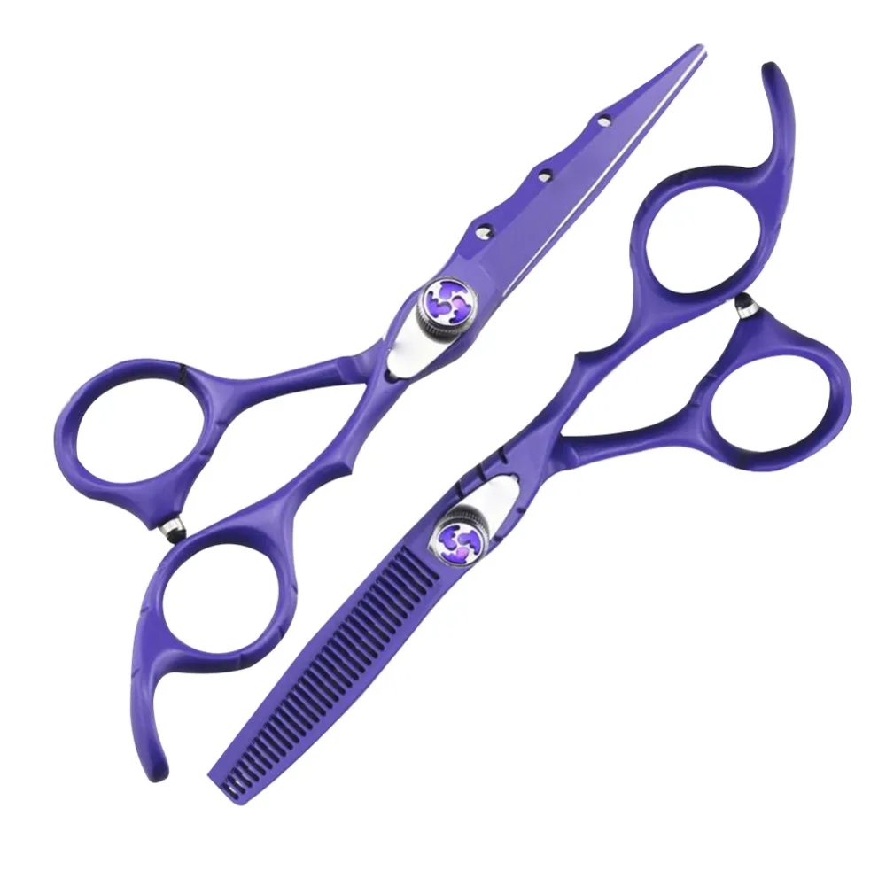 Japan 440C 6.0 inch Profissional Hairdressing Grooming Barber Scissors Purple Baking Varnish