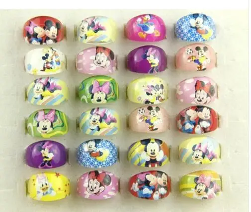 

New 100 pcs Popular Cartoon mickey minnie Daisy mix Jewelry Acrylic Ring Children Cute Ring For Kid Gift Free Shipping
