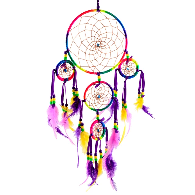Indian Feather Handmade Rainbow Color Ornament Feather 40 Circle Bell Magnificent Colored Dream Catchers Indian Feather Handmade Rainbow Color Ornament Feather 40 Circle Bell Magnificent Colored Dream Catchers