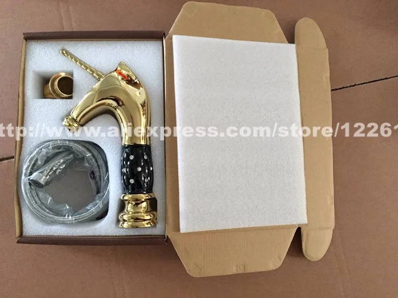 Золотые Смесители в форме единорога для ванной комнаты Кристалл Корпус icorne смеситель для раковины Благородный Великолепный поворотный кран для раковины