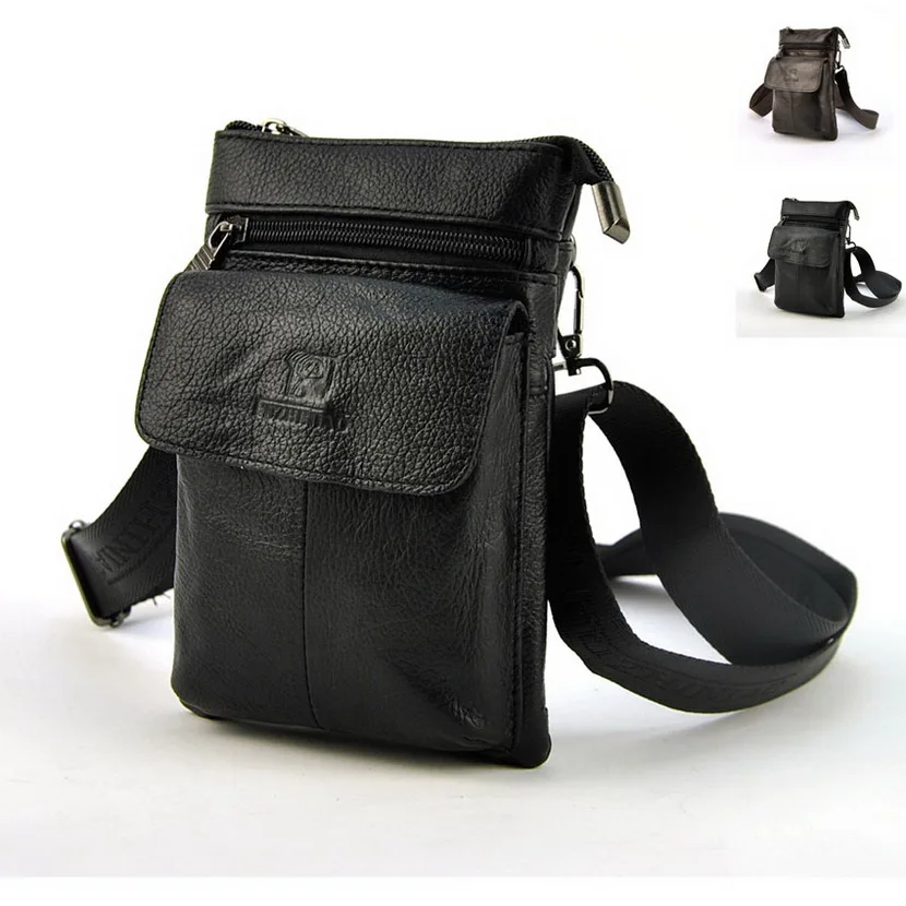Retro Genuine Leather Mens Waist Bag Travel Fanny Pack Belt Loops Hip Bum Shoulder Cross Body