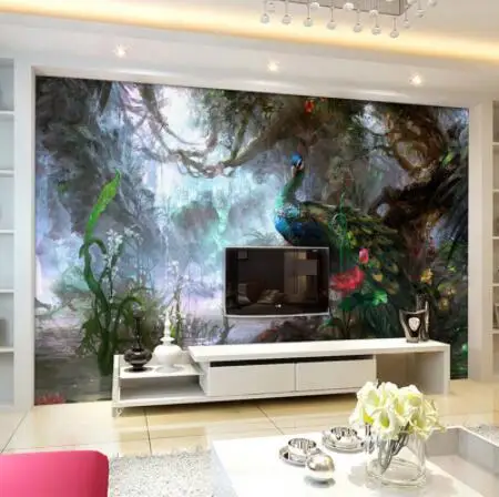 3D Природа обои красивый павлин лес 3D стерео настенные наклейки с картинами маслом гостиная установка стены Пейзаж Декор 3D панели стены