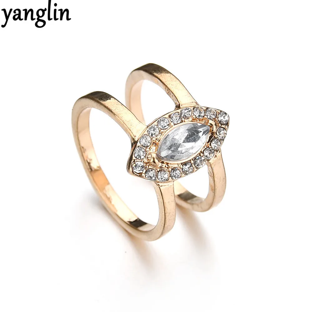 Wholesale Gold Double Layers Finger Rings Geometric Rhinestone Crystal For Women Ladies Fashion Wedding Jewelry Gifts Bulk | Украшения и