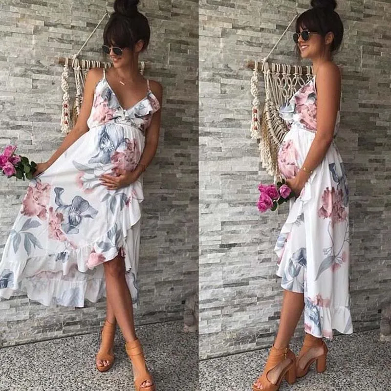 

Summer Elegant Beach Maternity Dress Floral Printed Suspender Off Shoulder Maxi Dress For Pregnant Women Gravidas Vestidos 2019