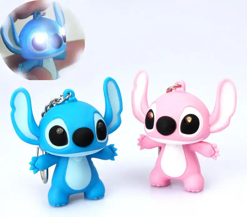 2pc Type Lilo Stitch LED Keyring Cute Figure Keychain Pendant Toy Kids Xmas Gift